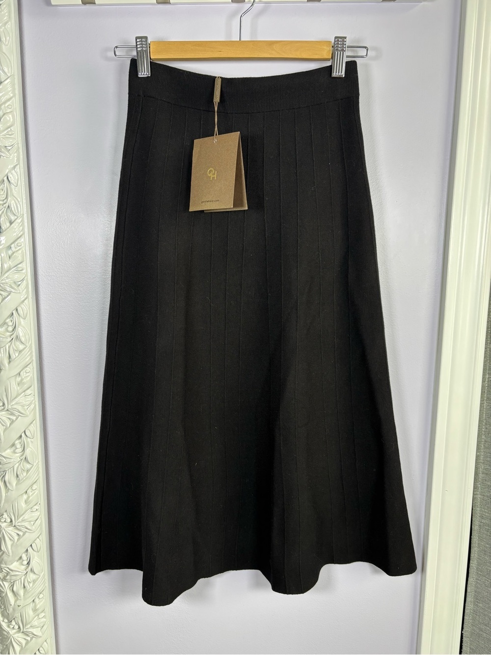 Gentle Herd Wool Blend Chic Stretch Black Minimalist A-Line Knit Skirt